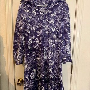 Vintage 1970s Handmade Floral Blue and White Dress Size 8-10